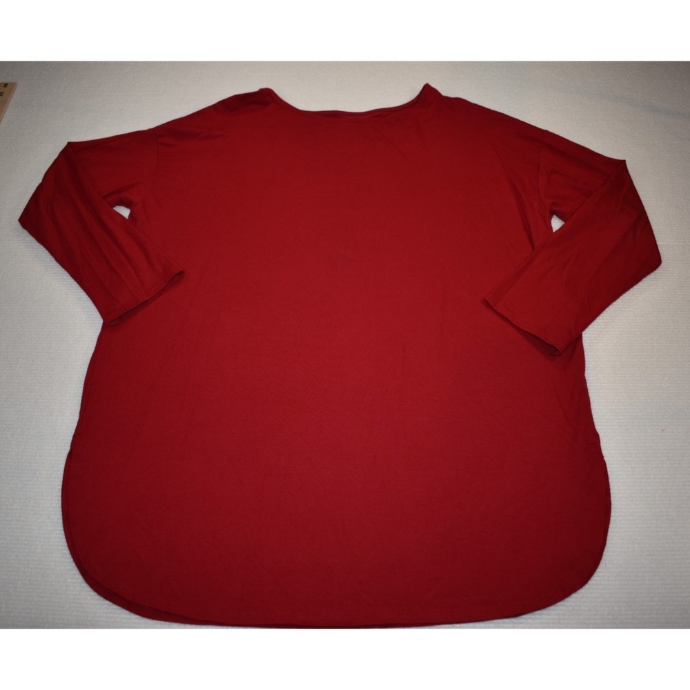 J. Jill Luxe Supima Crew Neck Tunic Top L 3/4 Sleeve Red Pima Cotton Modal